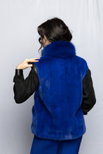 Load image into Gallery viewer, Royal Blue Dyed Mink Vest w/ Dyed Fox Collar
